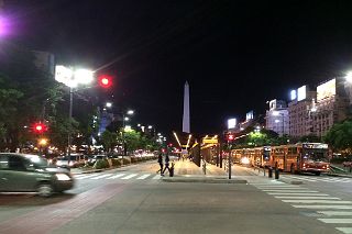 07 Buses Travel Along Avenida 9 de Julio Avenue At Night With The Obelisk Obelisco Beyond Buenos Aires